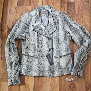 Blank NYC Gray Snake-Print Faux Leather Moto Jacket